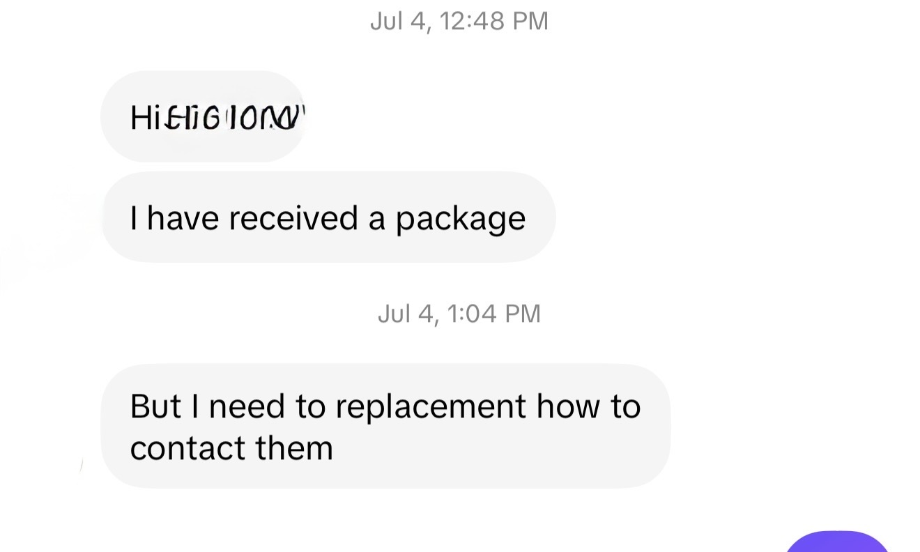 Customer message: I have received a package