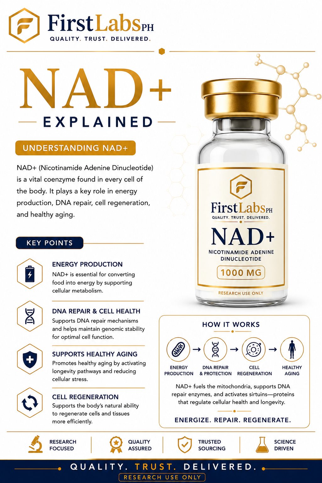 NAD+ infographic — benefits & research overview