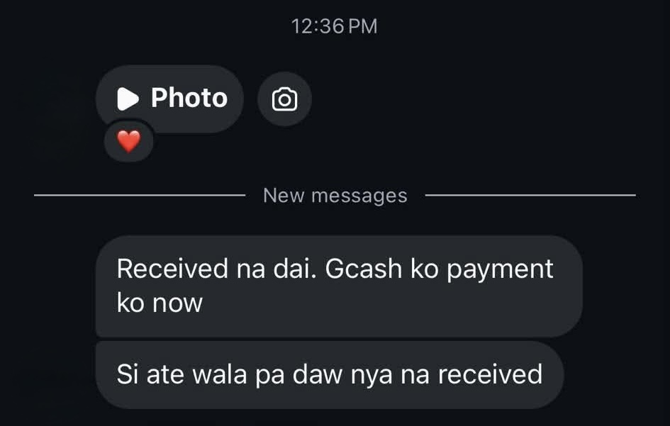 Customer message in Filipino confirming order received
