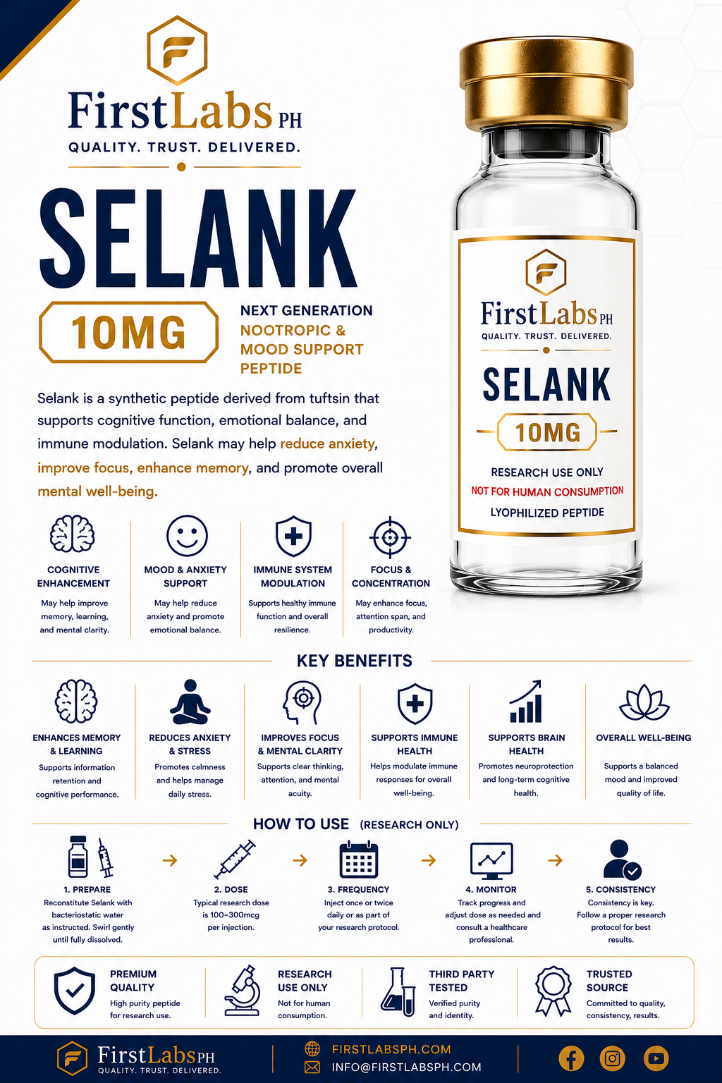 Selank 10mg infographic — benefits & research overview