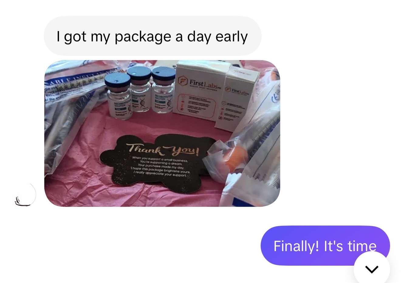 Customer message: I got my package a day early