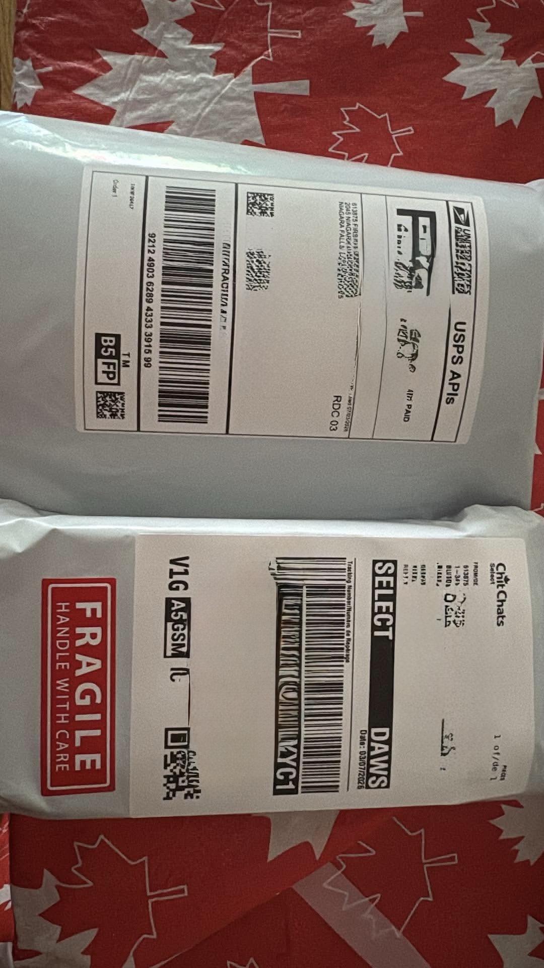USPS and Chit Chats fragile-labeled parcels ready to ship from FirstLabs PH
