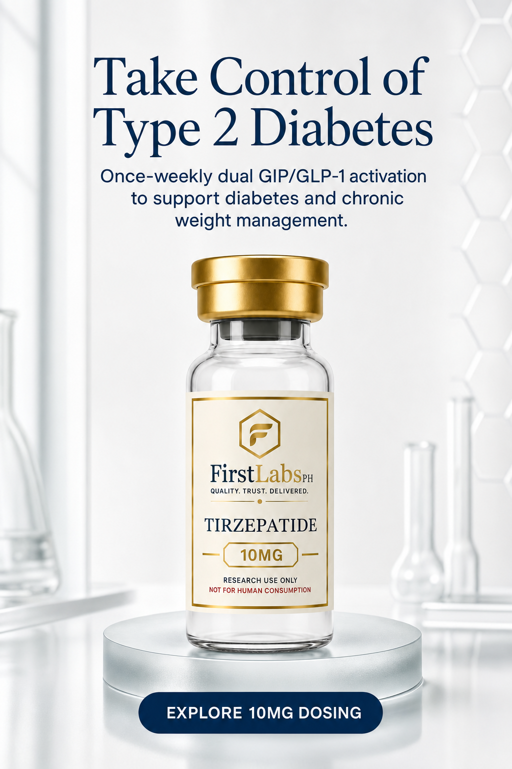 Tirzepatide 10mg — dual GIP/GLP-1 research peptide