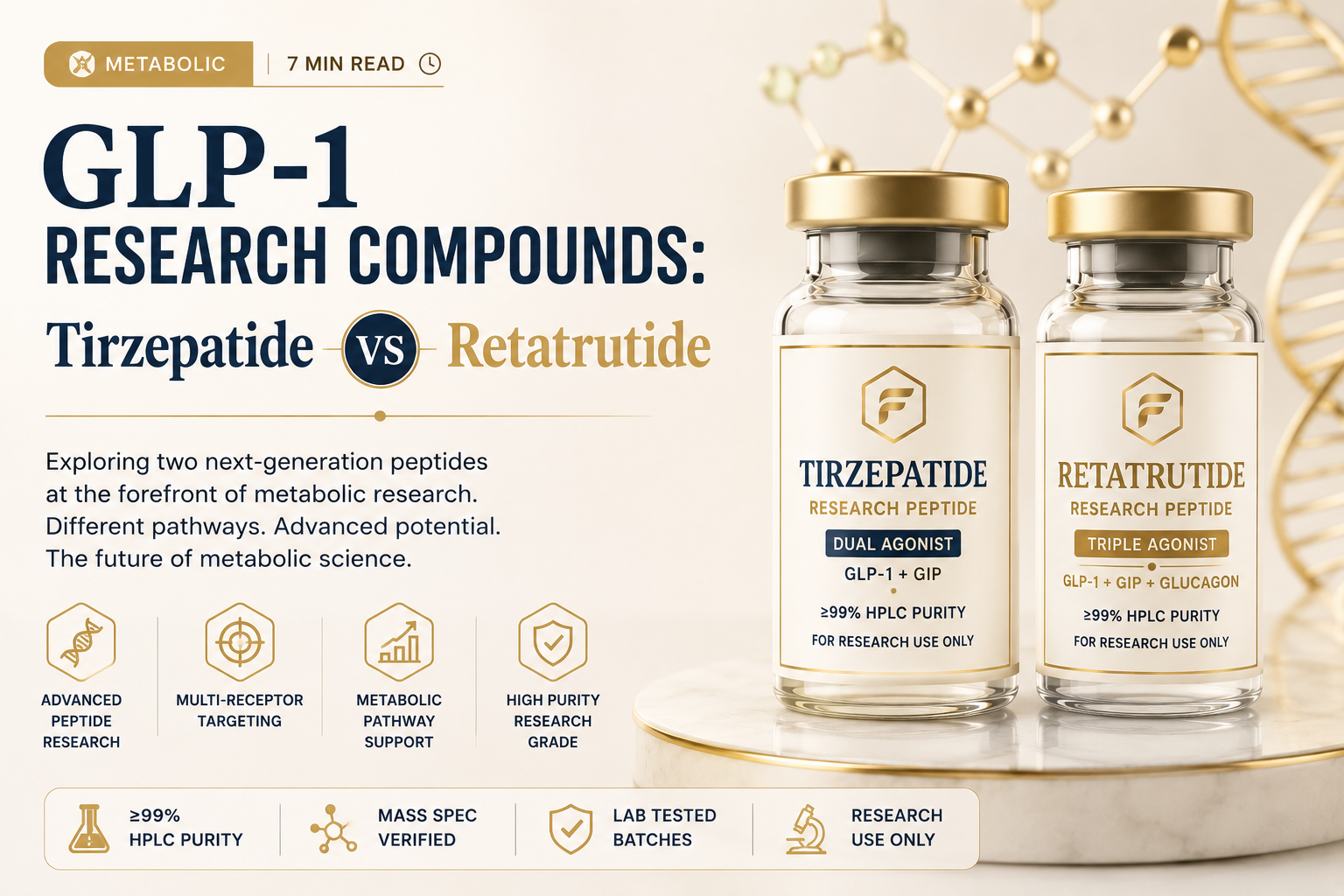 Tirzepatide and Retatrutide research peptide vials by First Labs PH