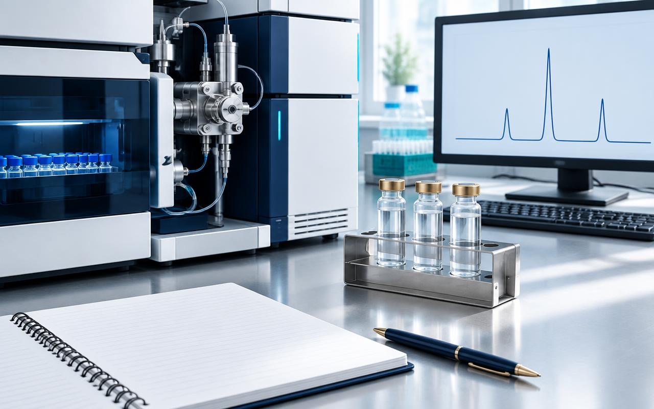 Illustrative chromatography equipment and sample vials for independent batch verification